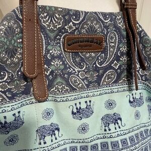 Unionbay Shoulder‎ Bag Elephant Print Tote Bag Purse Blue Green Brown Weekend
